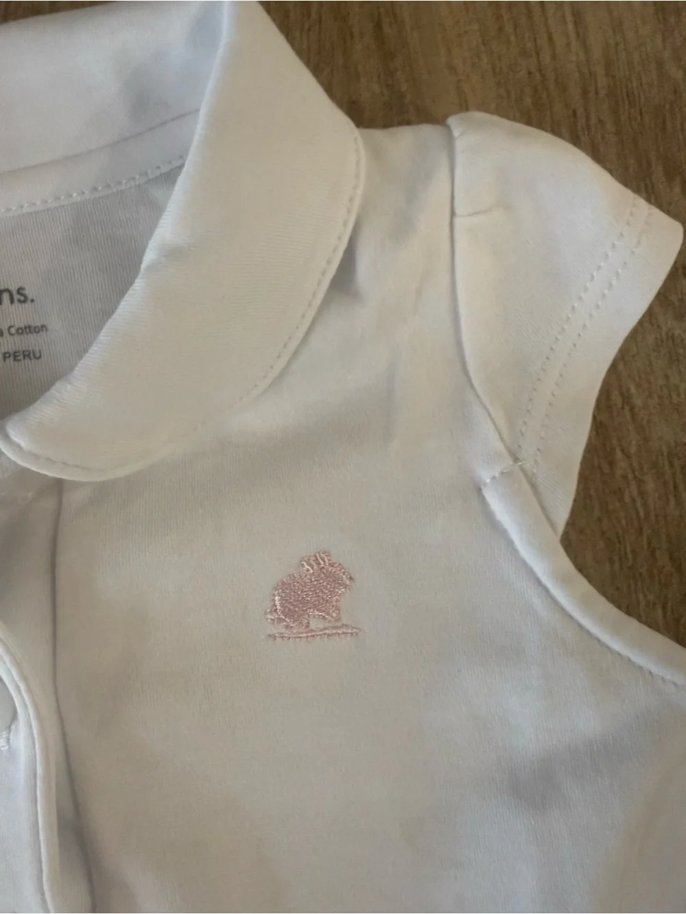Babycottons White Pima Cotton Collared Bodysuit Bunny Logo Luxury Onesie 12M